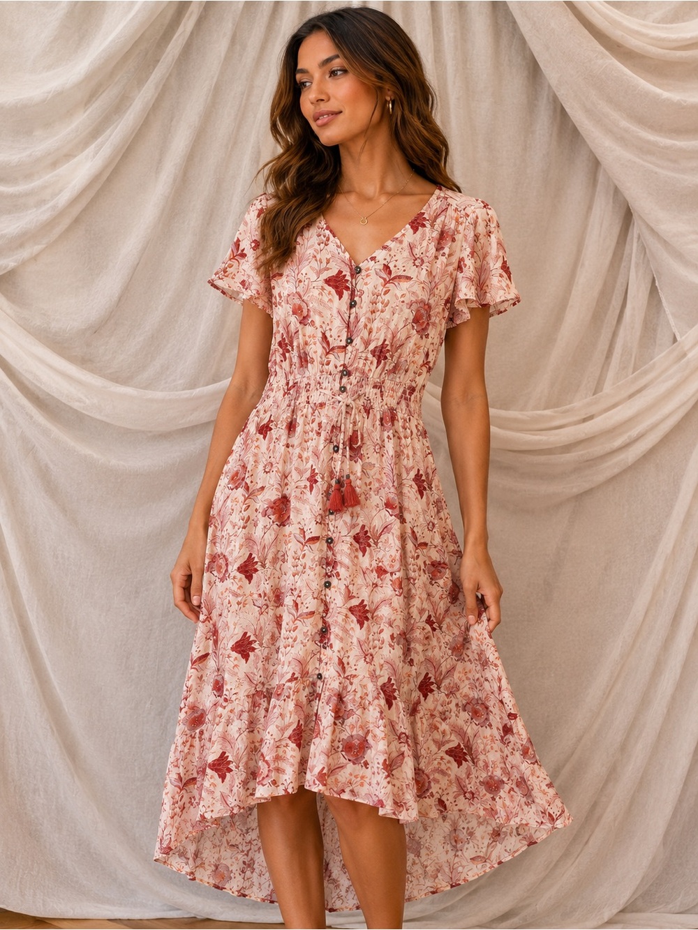 Knox Rose Pink Floral Button-Front Midi Dress